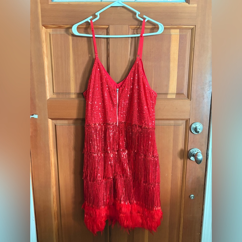 SHEIN Red Sequin Fringe Dress